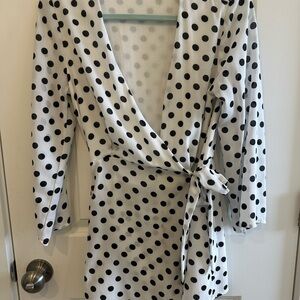 Polka Dot Wrap Dress - Black and White